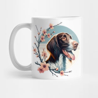 Joyful German Longhaired Pointer with Spring Cherry Blossoms Mug